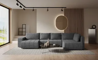 Wohnlandschaft Schlafsofa ARMANDA in Stoff Blur Dunkelgrau langer Schenkel Re...