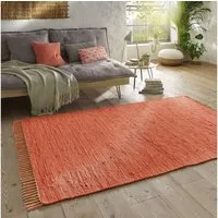 TaraCarpet Teppich Flickenteppich TaraCarpet Sylt mit Fransen, rechteckig, Höhe: 5 mm, Wohnzimmer Schlafzimmer Küchenteppich terracotta 120x180