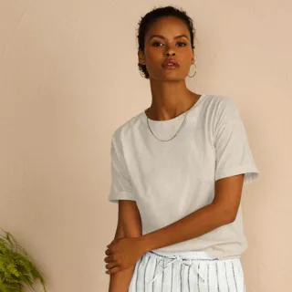 Supima® Shirt mit kurzen Rollärmeln, Damen,  Weiß, Baumwolle, by Lands' End