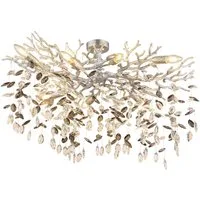 GLOBO LIGHTING LED Deckenleuchte mit Kristall 2-farbig, Breite 85cm, Dimmfunktion, LED wechselbar, Warmweiß, ausgefallene extravagante große Deckenlampe in Zweigoptik, mehrflammig