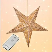 Spetebo LED-Girlande LED Holz Stern 40 cm - 10 LED, 10-flammig, Weihnachtsstern mit Fernbedienung