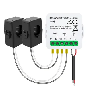 TUYA Wi-Fi Single Phase Clamp Smart Home Meter AC100-240V 80A Real-time Energy Monitoring Dual Channel with Tuya App