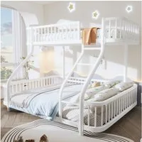 Merax Etagenbett 90x200cm+140x200cm (Jugendbett Doppelbett, 1-St), Metallbett Stockbett Kinderbett mit Schutzgitter, Leiter & Lattenrost