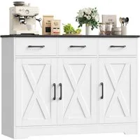 HOMECHO Sideboard, Küchenschrank mit 3 Schubladen und 3 Türen für Küche, Weiß