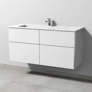 Sanipa 3way Keramik-Set Design Keramik-Waschtisch und Unterbau mit 4 Auszügen, Weiß-Soft BR48243