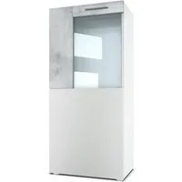 Vladon Standvitrine Movie (Standvitrine/Hängevitrine, mit 1 großen Tür, dahinter 2 geräumige Fächer) Weiß matt/Beton Oxid Optik (51 x 110 x 31 cm)