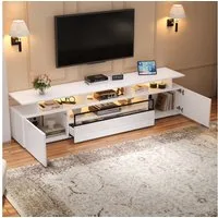 Merax Lowboard Hochglanz TV-Schrank mit LED-Beleuchtung (1 St), Fernsehschrank mit Schublade,2 Schränke & 10 Ablageflächen,180x38x45cm