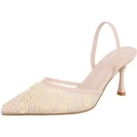 Ital-Design Damen Slingback-Pumps mit Blumenapplikation und Absatz Schnürpumps (92214462) Pfennig-/Stilettoabsatz Pumps in Apricot