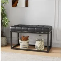 OKWISH Polsterbank 90x46x52cm Gepolsterte Sitzbank Vintage mit Knopfheftung (Packung, 1-St., Kunstleder & industrieller Metallrahmen), Für Flur, Schlafzimmer, Wohnzimmer & Bettende