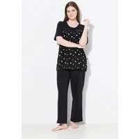 Ulla Popken Pyjama Pyjama Blüten Stickerei Rundhals Halbarm