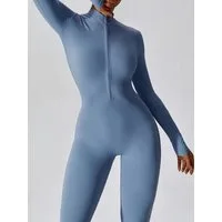 FemmeTone Turnanzug Damen Sport Overall Jumpsuit – Langarm Einteiler mit Reißverschluss, Atmungsaktive Sportbekleidung – perfekt für Yoga, Fitness & Workout