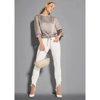 MADELEINE Shirtbluse Schlupfbluse mit Tunnelzug und Bindeband Glanzbluse mit Rundhalsausschnitt und langen Ärmeln