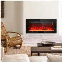 HOMCOM Elektrokamin 1800 W, mit LED Flammeneffekt, in 3 Farben mit 5 Helligkeitsstufen, mit Fernbedienung, Touchscreen, Wandmontage, Schwarz