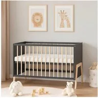Baby-Delux Babybett Juna Anthrazit Kiefer, Kinderbett 60x120 weiß Kiefer Schutzgitter Matratze