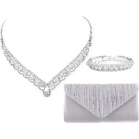nsihing Schmuckset Hochzeits- und Abendessen-Schmuck-Set, Halskette, Armband und Handtasche