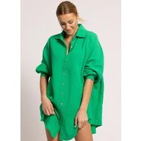 SASSYCLASSY Longbluse Oversize Musselin Bluse Damen Langarm Elegant Hemdbluse lang aus Baumwolle mit V-Ausschnitt, One Size (Gr. 36-48)