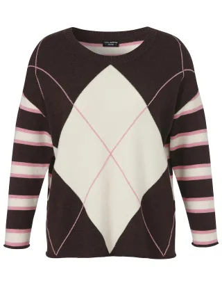 VIA APPIA DUE - Pullover Rundhals 1/1 Arm Jacquard kaffee multicolor - Gr. - 46