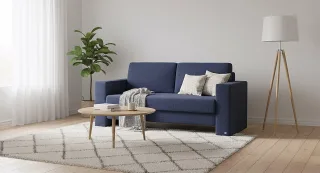 BRUNO Schlafsofa 140cm in Blau | Kubus | stabiles Massivholz & Boxspringkomfort