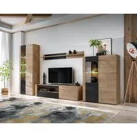 ASM-Moebel Wohnwand Wohnwand ARON mit Rillenfront LED und Push - Click System, Mit Led Beleuchtung und Push-Click System.