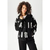 Aniston CASUAL Fleecejacke mit großflächigem "GOOD VIBES"-Schriftzug