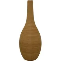 ZauberDeko Dekovase Vase Ocker Geriffelt Bauchig Keramik Tischdeko Keramikvase Deko 25 cm