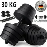 kehot Hantel-Set 30kg Hantelset aus PVC mit Zementfüllung - Kurz- & Langhantel, (2-in-1 Kurzhantel & Langhantel mit Verbindung für Langhantel, Ideal für Intensives Arm-, Brust- & Ganzkörpertraining Daheim), Robustes PVC, Sicherer Halt durch Muttern, 