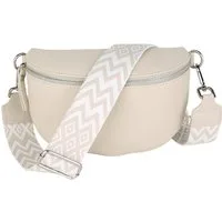 MIRROSI Bauchtasche Damen, Echtleder, Made in Italy, Umhängetasche, Brusttasche, (Schultertasche für jeden Anlass (1 Tasche & 2 Gurte), Crossbody Bag, Beige, gemusterten& verstellbaren Schulterriemen