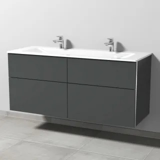Sanipa 3way Glas-Set Glas-Doppelwaschtisch und Unterbau mit 4 Auszügen, Anthrazit-Matt BR20822