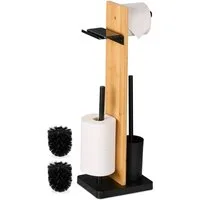 relaxdays WC-Garnitur Bambus & Eisen mit Ablage, schwarz