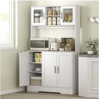 HOMCOM Küchenbuffet Hochschrank mit Arbeitsplatte, Verstellbaren Einlegeböden, 5 Türen (Aufbewahrungsschrank, 1-St., Küchenschrank) Skandinavisches Design, Weiß