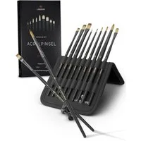LIEBERGE Malpinsel Premium Set Acryl – 9 Acrylpinsel, inkl. Präsenter, (Set, 9 St., Pinselpräsenter, Flachpinsel, Rundpinsel, Katzenzungenpinsel), Synthetikhaar, vegan, langlabig, hohe Farbaufnahme, Anfänger, Profis