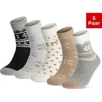 sockenkauf24 Thermosocken Damen Wintersocken warme Wollsocken Vollfrottee mit Komfortbund 5 Paar (Sortierung1., 35-38) warme Haussocken - 37800