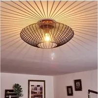 hofstein Deckenleuchte »Pieris« runde Deckenlampe aus Metall in Schwarz/Kupfer, ohne Leuchtmittel, E27, Retro-Leuchte mit Lichteffekt durch Gitter-Optik