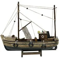 Aubaho Dekoobjekt Kutter Fischerboot Fischkutter Schiffsmodell Holzschiff Schiff 30cm ke