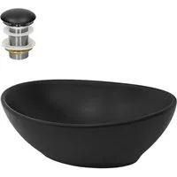 LuxeBath Waschbecken Moderne Aufsatzwaschbecken Keramik inkl. Ablaufgarnitur ohne Überlauf, Handwaschbecken Schwarz inkl. Ablaufgarnitur mit Überlauf