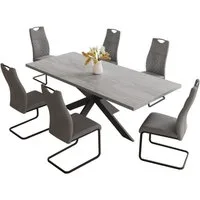 Jiexi Esstisch Tisch-und Stuhlset, Ausziehbarer Esstisch (130–170 cm) mit 4-6 Stühlen, ausziehbarer, hohe Härte, für 6 Personen