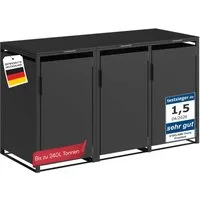 STEELSØN Mülltonnenbox Thoria 240L aus verzinktem Stahl (Graphitschwarz, verfügbar mit 1, 2, 3, 4, oder 5 Türen), Für 3 Tonnen