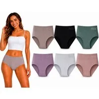 EloModa Taillenslip Damen Slips 6er Pack Baumwolle Ripp Unterhosen High Waist 95% Baumwoll (6-St) atmungsaktiv, hautfreundlich, elastisch, formbeständig