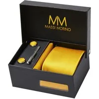 Massi Morino Krawatte (1-St) mit Einstecktuch, Manschettenknöpfen und Krawattenklammer