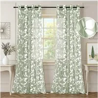 Rosnek Gardine Sage Green Leaf Voile Vorhänge Transparente Digitaldruck Gardinen (2 St), 2er Set Leicht & Weich, dekorativ für Zuhause Schlafzimmer