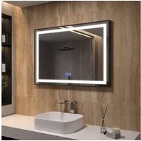 AQUALAVOS Badspiegel Antibeschlage Badezimmerspiegel mit schwarzem Rahmen LED Wandspiegel, 100x70 cm, 2 Lichtfarben Dimmbar, Memory-Funktion, Touch /Wandschalter