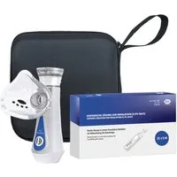 IEA Medical Inhalationsgerät Inhalator Set mit Schutztasche & 20er 0,9 % NaCl Kochsalzlösung, Komplettset für unterwegs: Inhalator, Tasche & sterile Einzeldosen