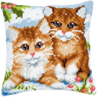 Kreuzstichkissen "2 Katzen im Schnee"
