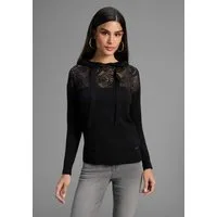 Laura Scott Kapuzenpullover kuscheliger Winterstrick mit femininem Spitzeneinsatz