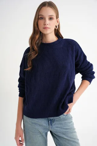 Rippstrickpullover mit Haarzopf-Muster