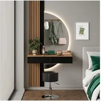 Vicco Schminktisch Melina, Eiche/Schwarz, 100 cm mit LED-Spiegel und Hocker (3-St)