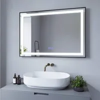 AQUABATOS Badspiegel Bad Spiegel LED Badezimmerspiegel mit Beleuchtung (Lichtspiegel Kosmetikspiegel Schminkspiegel Rasierspiegel Anti-Beschlag Memory-Funktion Rahmen Schwarz IP 44 Energiesparend), 100x70cm Touch-Schalter Dimmbar Kaltweiß Neutralweiß