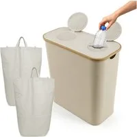 relaxdays Flaschensammler Pfandflaschen-Sammelbehälter 2 Fächer, Beige, 140 L für 60 Pfandflaschen