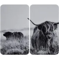 WENKO Herd-Abdeckplatte Universal Modell Highland Cattle, Glas, Kunststoff, (Set, 2 tlg), Herdabdeckung für alle Herdarten, kratzfest, mit rutschfesten Füßen