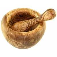 Olivenholz-erleben Mörser rund inkl. Stößel, Olivenholz, (Set, 2-tlg., Mörser mit Stößel, Olivenholz), Funktionaler Mörser aus Olivenholz, gerundeter Rand oben